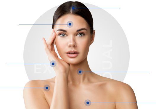 Exosome Skin Booster CYNEFILL ExoDual Diagram showing various application areas for the product